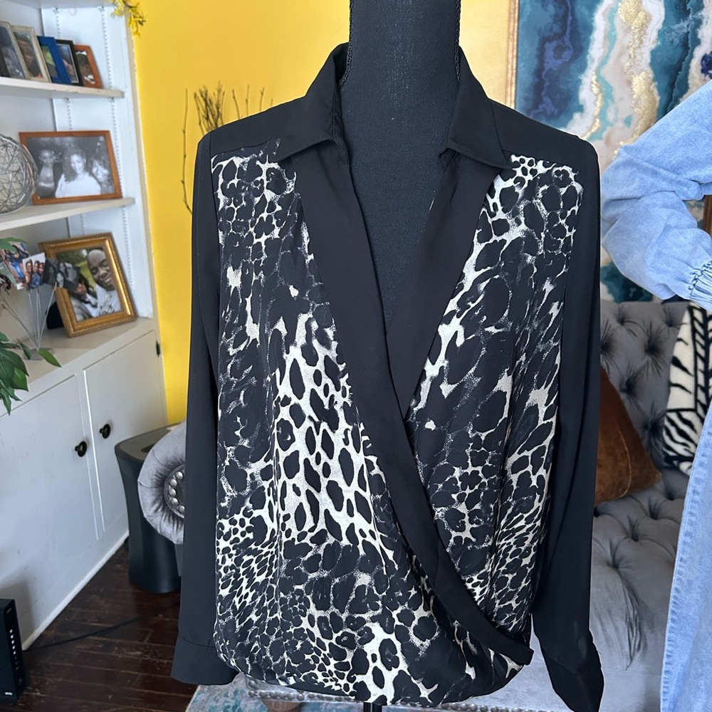 Leopard Print Wrap Blouse - Black and white small great condition